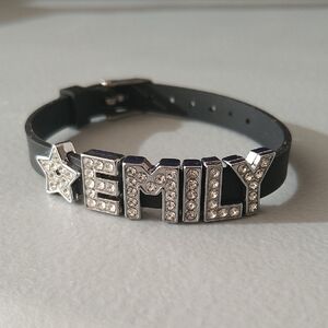 Emily Crystal Name Bracelet in Black and Silver